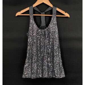 Express Women's Sequin Racerback Tank Top XS Gray Going Out Top Satin Straps Y2k